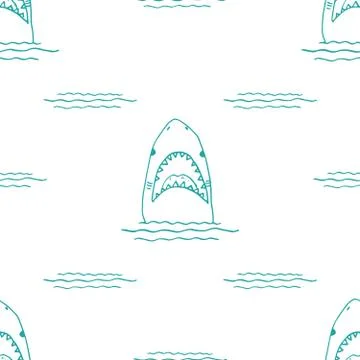 Shark seamless pattern, Hand drawn sketched doodle shark, vector illustration Illustrazione stock