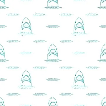 Shark seamless pattern, Hand drawn sketched doodle shark, vector illustration 스톡 일러스트