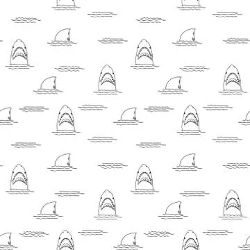 Shark seamless pattern, Hand drawn sketched doodle shark, vector illustration Stock Illustration
