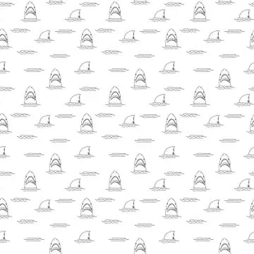 Shark seamless pattern, Hand drawn sketched doodle shark, vector illustration 스톡 일러스트