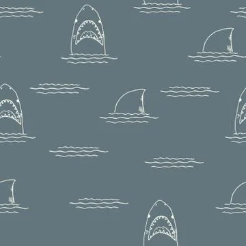 Shark seamless pattern, Hand drawn sketched doodle shark, vector illustration Stock Illustration