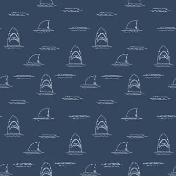 Shark seamless pattern, Hand drawn sketched doodle shark, vector illustration Stock Illustration