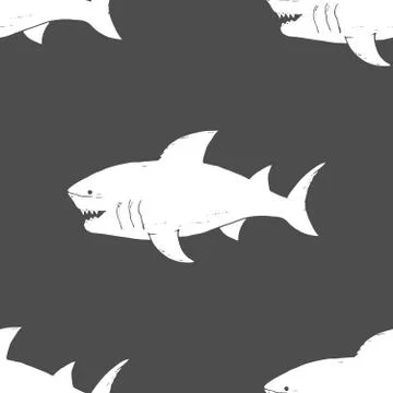 Shark seamless pattern, Hand drawn sketched doodle shark, vector illustration Stock Illustration