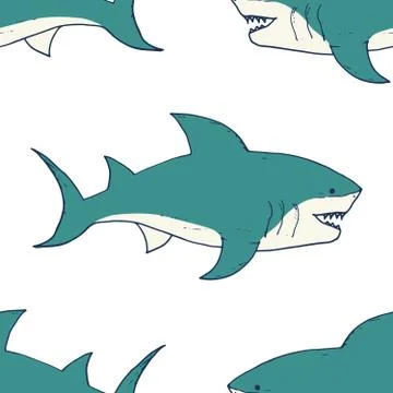 Shark seamless pattern, Hand drawn sketched doodle shark, vector illustration Illustrazione stock