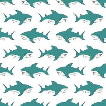 Shark seamless pattern, Hand drawn sketched doodle shark, vector illustration Stock Illustration