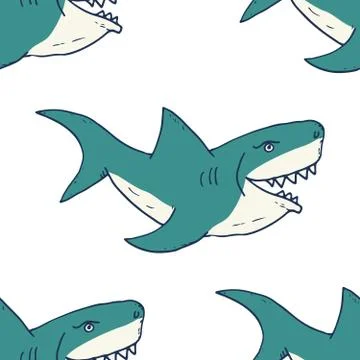 Shark seamless pattern, Hand drawn sketched doodle shark, vector illustration 스톡 일러스트
