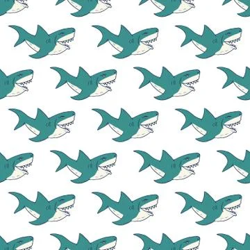 Shark seamless pattern, Hand drawn sketched doodle shark, vector illustration Stock Illustration