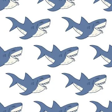 Shark seamless pattern, Hand drawn sketched doodle shark, vector illustration Illustrazione stock
