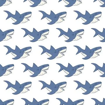 Shark seamless pattern, Hand drawn sketched doodle shark, vector illustration Stock Illustration