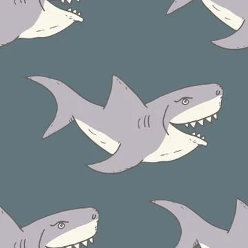 Shark seamless pattern, Hand drawn sketched doodle shark, vector illustration Stock Illustration