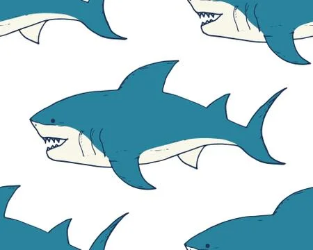 Shark seamless pattern, Hand drawn sketched doodle shark, vector illustration Stock Illustration