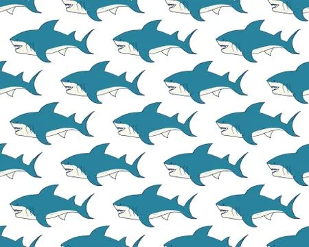 Shark seamless pattern, Hand drawn sketched doodle shark, vector illustration Stock Illustration