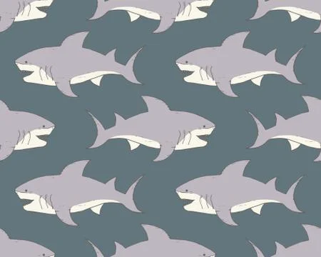 Shark seamless pattern, Hand drawn sketched doodle shark, vector illustration Stock Illustration