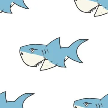 Shark seamless pattern, Hand drawn sketched doodle shark, vector illustration Stock Illustration