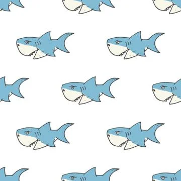 Shark seamless pattern, Hand drawn sketched doodle shark, vector illustration Stock Illustration
