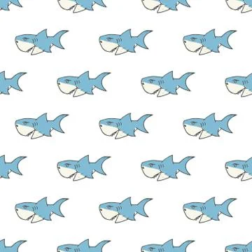 Shark seamless pattern, Hand drawn sketched doodle shark, vector illustration Stock Illustration