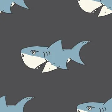 Shark seamless pattern, Hand drawn sketched doodle shark, vector illustration Illustrazione stock