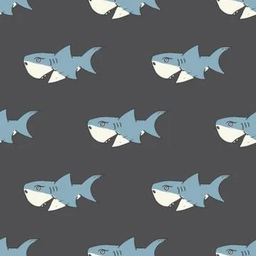 Shark seamless pattern, Hand drawn sketched doodle shark, vector illustration Stock Illustration