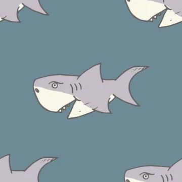 Shark seamless pattern, Hand drawn sketched doodle shark, vector illustration Stock Illustration