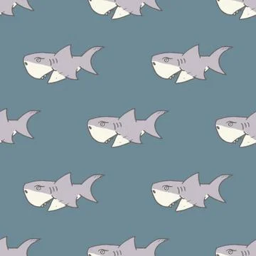 Shark seamless pattern, Hand drawn sketched doodle shark, vector illustration 스톡 일러스트