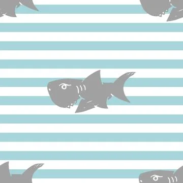 Shark seamless pattern, Hand drawn sketched doodle shark, vector illustration Stock Illustration
