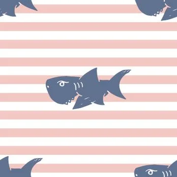 Shark seamless pattern, Hand drawn sketched doodle shark, vector illustration 스톡 일러스트