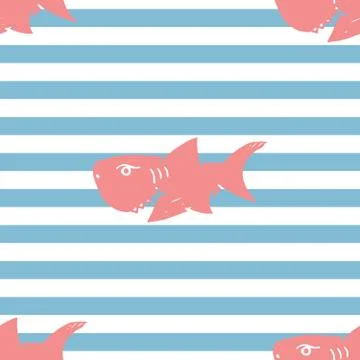 Shark seamless pattern, Hand drawn sketched doodle shark, vector illustration Stock Illustration