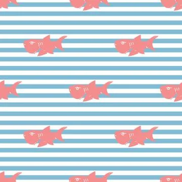 Shark seamless pattern, Hand drawn sketched doodle shark, vector illustration 스톡 일러스트
