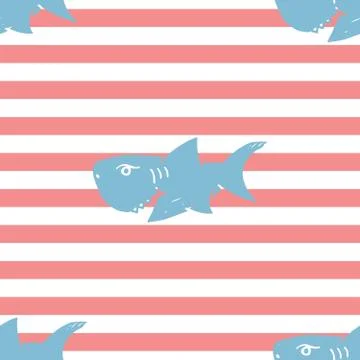 Shark seamless pattern, Hand drawn sketched doodle shark, vector illustration 스톡 일러스트
