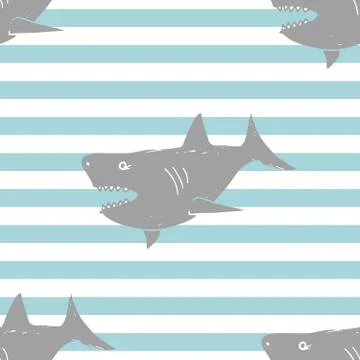 Shark seamless pattern, Hand drawn sketched doodle shark, vector illustration Illustrazione stock