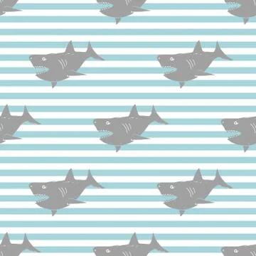 Shark seamless pattern, Hand drawn sketched doodle shark, vector illustration Illustrazione stock