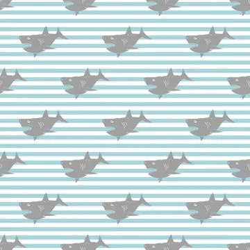 Shark seamless pattern, Hand drawn sketched doodle shark, vector illustration 스톡 일러스트