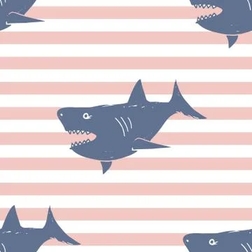 Shark seamless pattern, Hand drawn sketched doodle shark, vector illustration Stock Illustration