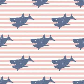 Shark seamless pattern, Hand drawn sketched doodle shark, vector illustration Stock Illustration