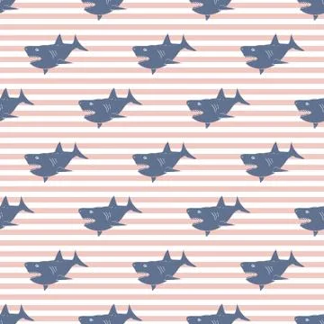 Shark seamless pattern, Hand drawn sketched doodle shark, vector illustration Illustrazione stock