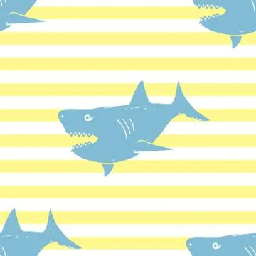 Shark seamless pattern, Hand drawn sketched doodle shark, vector illustration Illustrazione stock