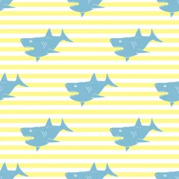 Shark seamless pattern, Hand drawn sketched doodle shark, vector illustration Stock Illustration