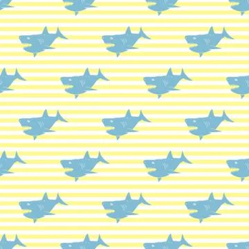 Shark seamless pattern, Hand drawn sketched doodle shark, vector illustration Stock Illustration