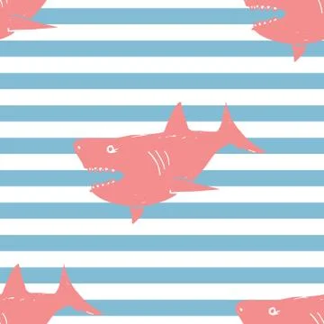Shark seamless pattern, Hand drawn sketched doodle shark, vector illustration Illustrazione stock