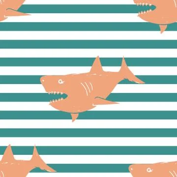 Shark seamless pattern, Hand drawn sketched doodle shark, vector illustration Illustrazione stock