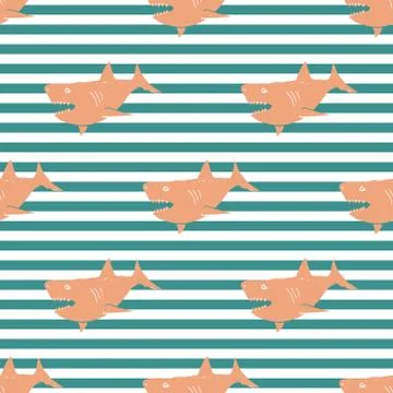 Shark seamless pattern, Hand drawn sketched doodle shark, vector illustration 스톡 일러스트