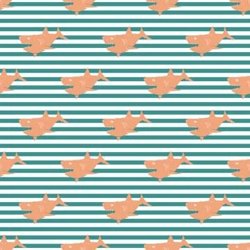 Shark seamless pattern, Hand drawn sketched doodle shark, vector illustration Stock Illustration