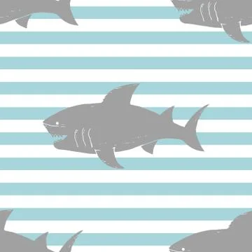Shark seamless pattern, Hand drawn sketched doodle shark, vector illustration Stock Illustration