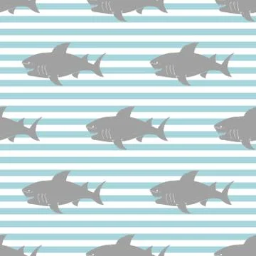 Shark seamless pattern, Hand drawn sketched doodle shark, vector illustration Stock Illustration