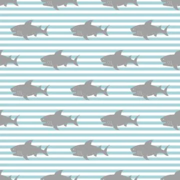 Shark seamless pattern, Hand drawn sketched doodle shark, vector illustration 스톡 일러스트