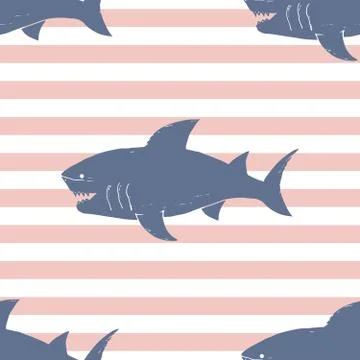 Shark seamless pattern, Hand drawn sketched doodle shark, vector illustration Illustrazione stock
