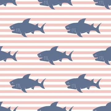 Shark seamless pattern, Hand drawn sketched doodle shark, vector illustration Illustrazione stock