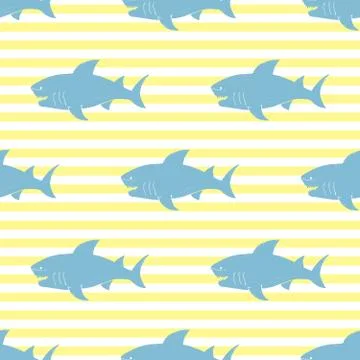 Shark seamless pattern, Hand drawn sketched doodle shark, vector illustration 스톡 일러스트