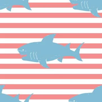 Shark seamless pattern, Hand drawn sketched doodle shark, vector illustration Stock Illustration