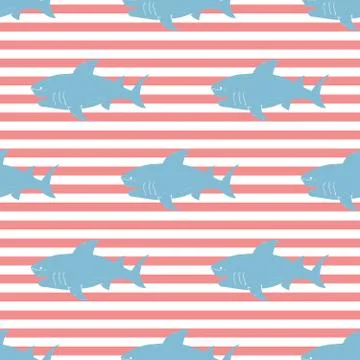 Shark seamless pattern, Hand drawn sketched doodle shark, vector illustration Stock Illustration